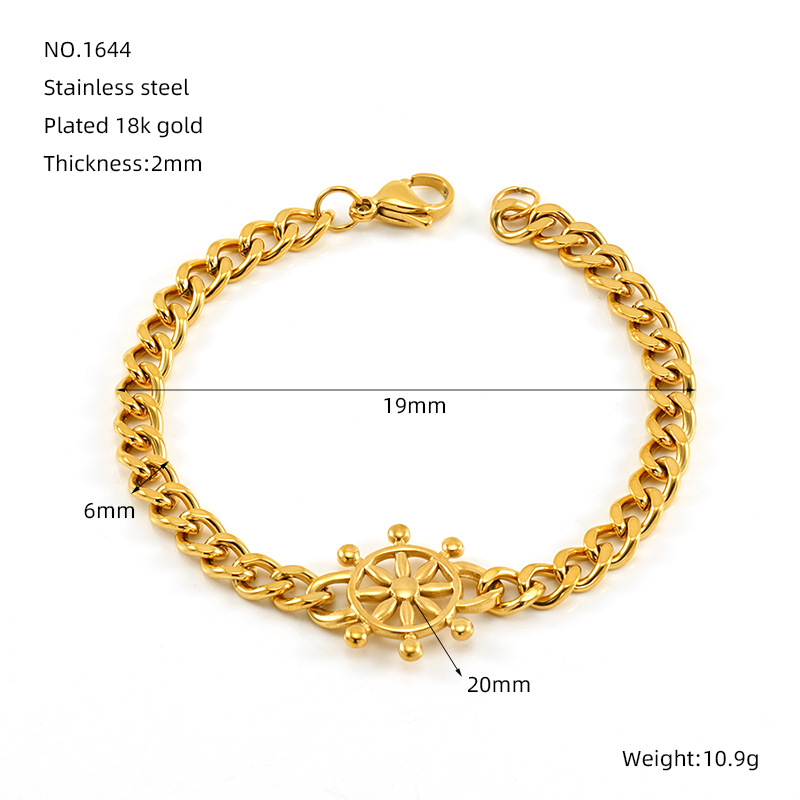 Gold color / 1 Piece Simple Series Classic Stainless Steel 18K Gold Color Plated Unisex Chain Bracelets Picture5